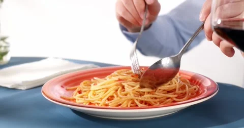Spaghetti rolled on a fork. Smooth camera movement. close-up. Stock Footage 248995333