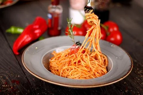Spaghetti round the fork Stock Photos
