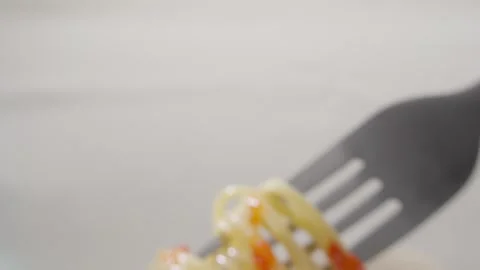 Spaghetti with Sauce on a Fork. Stock Footage 288829156