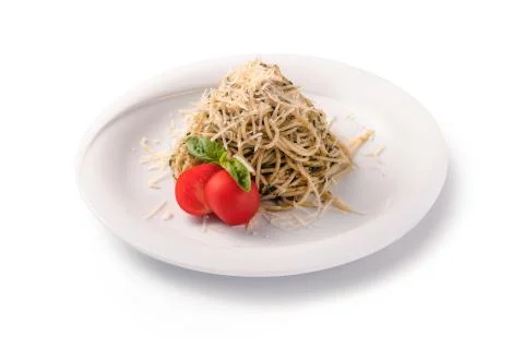Spaghetti with sauce pesto isolate Stock Photos