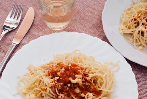 Spaghetti with sauce Stock Photos