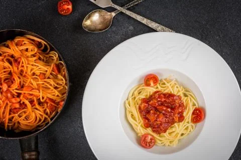 Spaghetti with sauce Stock Photos