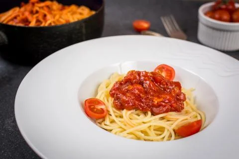 Spaghetti with sauce Stock Photos