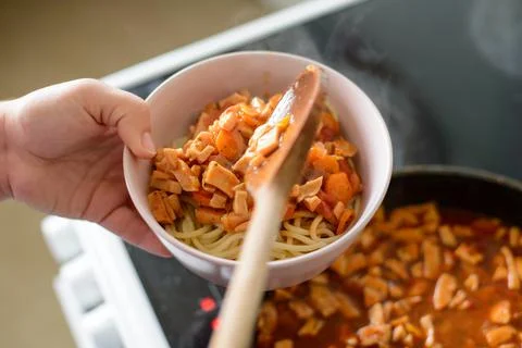 Spaghetti with sauce in the plate Stock Photos