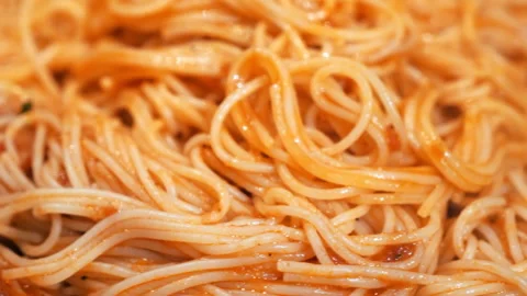 Spaghetti with sausage on a dish Stock Footage 145170200