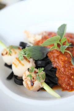 Spaghetti with scallop Stock Photos