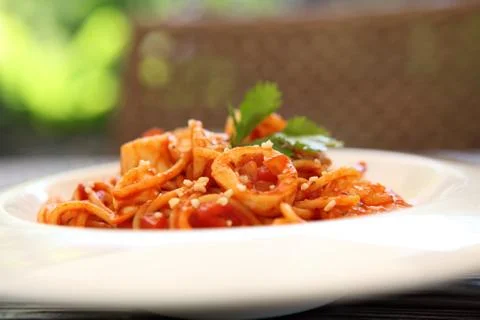Spaghetti with seafood Stock Photos
