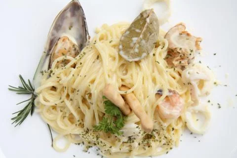 Spaghetti with seafood Stock Photos