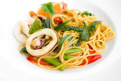 Spaghetti seafood Stock Photos