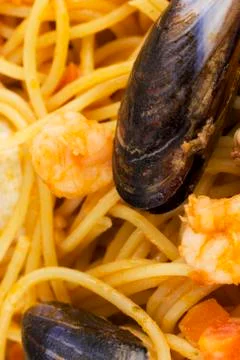 Spaghetti with seafood Stock Photos