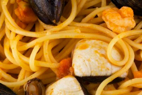 Spaghetti with seafood Stock Photos