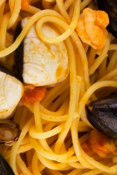 Spaghetti with seafood Stock Photos