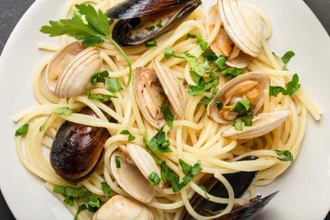 Spaghetti with seafood Foto stock
