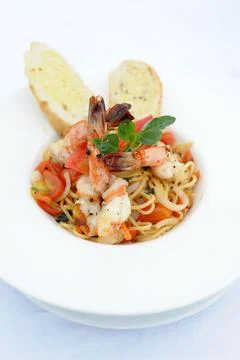 Spaghetti with seafood Stock Photos