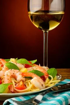 Spaghetti with shrimps Stock Photos