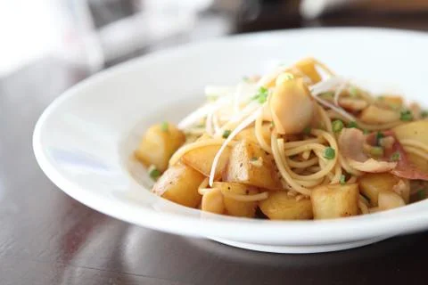Spaghetti with soy sauce Stock Photos