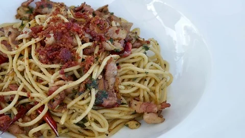 Spaghetti Spicy Bacon Stock Footage 82412847