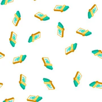 Spaghetti spinach isometric icon seamless pattern Stock Illustration