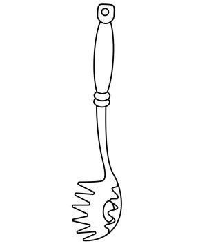 Spaghetti spoon - vector linear illustration for coloring. Outline. Spoon Illustrazione stock