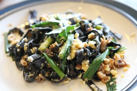 Spaghetti squid ink Stock Photos