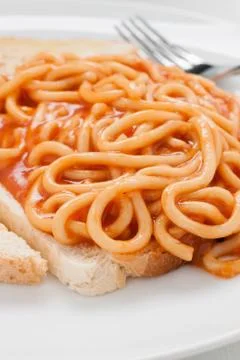 Spaghetti on toast Stock Photos
