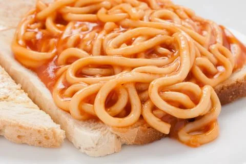 Spaghetti on toast Stock Photos