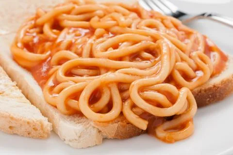 Spaghetti on toast Stock Photos