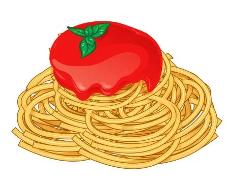 Spaghetti with tomato and basil isolated on white vector illustration イラスト素材