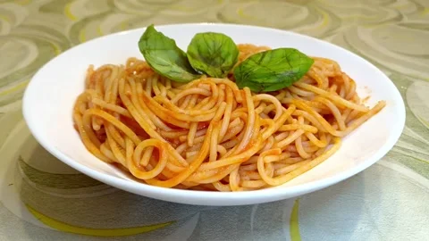 Spaghetti with tomato and basil Marina di Carrara August 25 2026 Italy Stock Footage 343531650