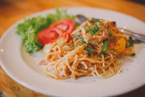Spaghetti with tomato Fotos Stock