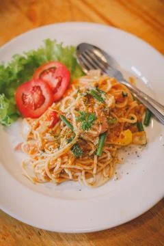 Spaghetti with tomato Fotos Stock