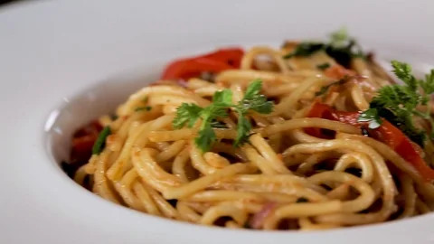 Spaghetti With Tomato Sauce Closeup Stock Footage