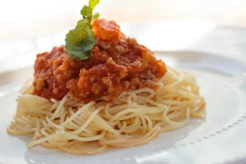 Spaghetti with tomato sauce Stock Photos