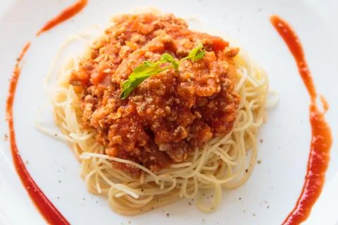 Spaghetti with tomato sauce Stock Photos