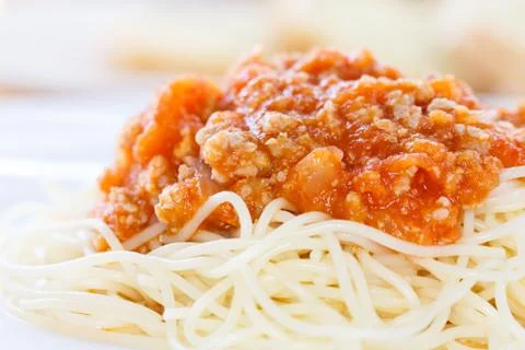 Spaghetti with tomato sauce Stock Photos