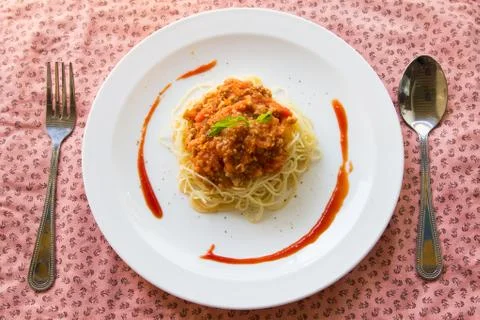 Spaghetti with tomato sauce Stock Photos