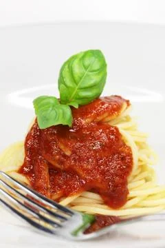 Spaghetti with tomato sauce Stock Photos