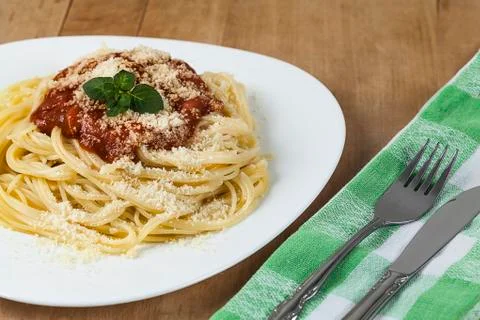 Spaghetti with tomato sauce Stock Photos