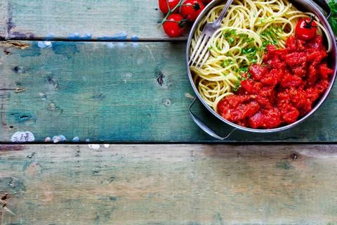 Spaghetti with tomato sauce Stock Photos