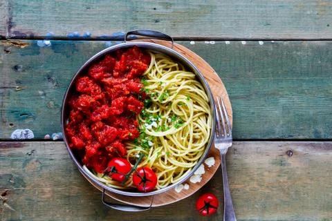 Spaghetti with tomato sauce Stock Photos