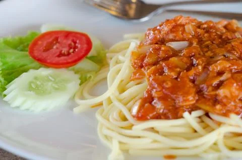 Spaghetti with tuna Stock Photos