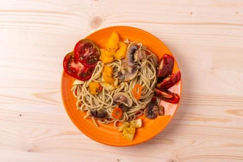 Spaghetti with vegetables Stock Photos