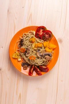 Spaghetti with vegetables Stock Photos