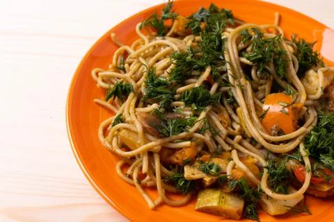 Spaghetti with vegetables Stock Photos