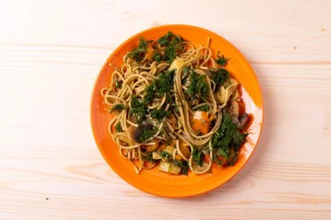 Spaghetti with vegetables Stock Photos