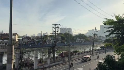 Spaghetti Wires &amp; Pasig River, Urban Infrastructure, Makati, PH Stock Footage 339550531