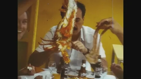 Spain 1969, Person at the table dining with lobster Video stock 158919436