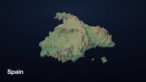 Spain 3D elevation relief map Video stock 340607796
