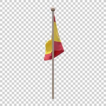 Spain 3d illustration flag on pole. Wood flagpole Stock Illustration