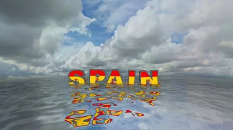 Spain 3d illustration text floating on water vacation concept. イラスト素材